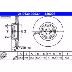 Disque de frein ATE 24.0130-0203.1 avant, ventilé, 1 pièce