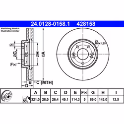 Disque de frein ATE 24.0128-0158.1 avant, ventilé, 1 pièce