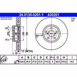Disque de frein ATE 24.0130-0201.1 avant, ventilé, 1 pièce