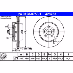 Disque de frein ATE 24.0128-0753.1 avant, ventilé, 1 pièce - Vue supplémentaire 3
