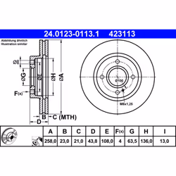 Disque de frein ATE 24.0123-0113.1 avant, ventilé, à haute teneur en carbone, 1 pièce
