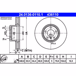 Disque de frein ATE 24.0136-0110.1 avant, ventilé, à haute teneur en carbone, 1 pièce