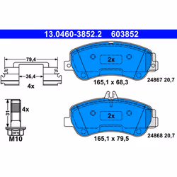 Jeu de plaquettes de frein ATE 13.0460-3852.2, avant