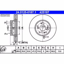 Disque de frein ATE 24.0125-0187.1 avant, ventilé, 1 pièce