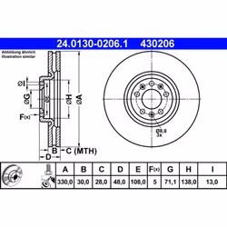 Disque de frein ATE 24.0130-0206.1 avant, ventilé, à haute teneur en carbone, 1 pièce
