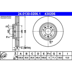 Disque de frein ATE 24.0130-0206.1 avant, ventilé, à haute teneur en carbone, 1 pièce