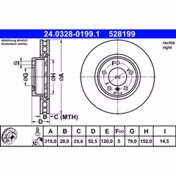 Disque de frein ATE PowerDisc 24.0328-0199.1, 1 pièce