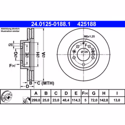 Disque de frein ATE 24.0125-0188.1 avant, ventilé, 1 pièce