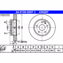 Disque de frein ATE 24.0130-0207.1 avant, ventilé, à haute teneur en carbone, 1 pièce