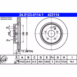 Disque de frein ATE 24.0123-0114.1 arrière, ventilé, 1 pièce