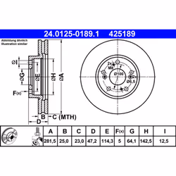 Disque de frein ATE 24.0125-0189.1 avant, ventilé, 1 pièce