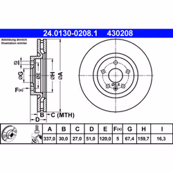 Disque de frein ATE 24.0130-0208.1 avant, ventilé, à haute teneur en carbone, 1 pièce