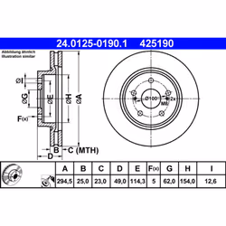 Disque de frein ATE 24.0125-0190.1 avant, ventilé, 1 pièce