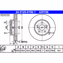 Disque de frein ATE 24.0125-0196.1 avant, ventilé, 1 pièce