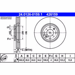 Disque de frein ATE 24.0126-0159.1 avant, ventilé, 1 pièce