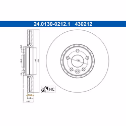 Disque de frein ATE 24.0130-0212.1 avant, ventilé, à haute teneur en carbone, 1 pièce