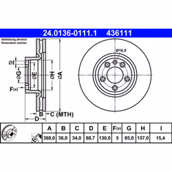 Disque de frein ATE 24.0136-0111.1 avant, ventilé, à haute teneur en carbone, 1 pièce