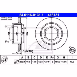 Disque de frein; ATE; 280,0 16,0 6 127,0 plein revêtu; pour NISSAN; 43206MB60A
