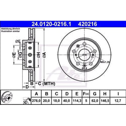 ATE Disque de frein SUZUKI: SWIFT 3 20,0mm 5 114,3mm ventilé revêtu 24.0120-0216.1 5531157K00,5531157K01,5531257K00,5531257K01 Disques de frein