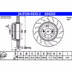 Disque de frein ATE 24.0124-0232.2 arrière, ventilé, à haute teneur en carbone, 1 pièce