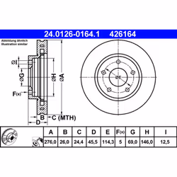 Disque de frein ATE 24.0126-0164.1 avant, ventilé, 1 pièce