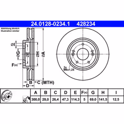 Disque de frein ATE 24.0128-0234.1 avant, ventilé, 1 pièce