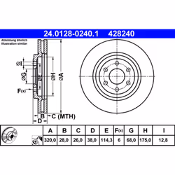 Disque de frein ATE 24.0128-0240.1 avant, ventilé, à haute teneur en carbone, 1 pièce