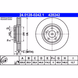 Disque de frein ATE 24.0128-0242.1 avant, ventilé, 1 pièce