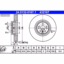 Disque de frein ATE 24.0132-0167.1 avant, ventilé, à haute teneur en carbone, 1 pièce