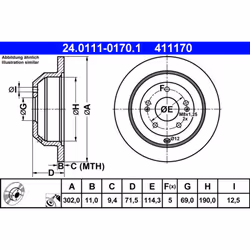 Disque de frein ATE 24.0111-0170.1 arrière, plein, à haute teneur en carbone, 1 pièce