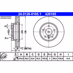 Disque de frein ATE 24.0126-0165.1 avant, ventilé, 1 pièce