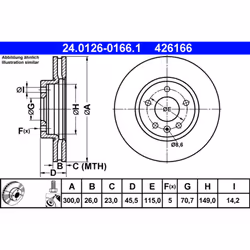 Disque de frein ATE 24.0126-0166.1 avant, ventilé, à haute teneur en carbone, 1 pièce