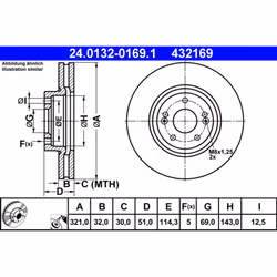 Disque de frein ATE 24.0132-0169.1 avant, ventilé, à haute teneur en carbone, 1 pièce