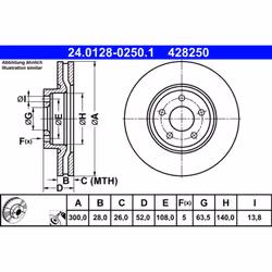 Disque de frein ATE 24.0128-0250.1 avant, ventilé, à haute teneur en carbone, 1 pièce