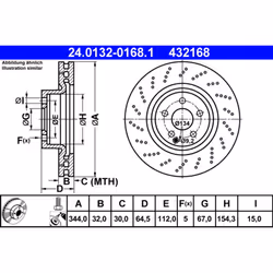 Disque de frein ATE 24.0132-0168.1 avant, ventilé, à haute teneur en carbone, 1 pièce