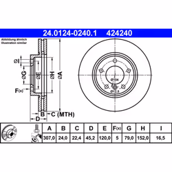 Disque de frein ATE 24.0124-0240.1 avant, ventilé, à haute teneur en carbone, 1 pièce