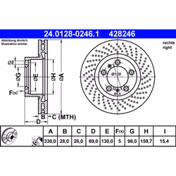 Disque de frein ATE 24.0128-0246.1 avant, ventilé, à haute teneur en carbone, 1 pièce