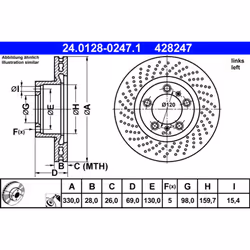 Disque de frein ATE 24.0128-0247.1 avant, ventilé, à haute teneur en carbone, 1 pièce