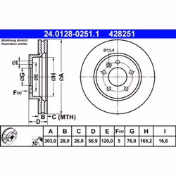 Disque de frein ATE 24.0128-0251.1 avant, ventilé, à haute teneur en carbone, 1 pièce