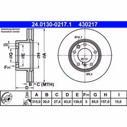 Disque de frein ATE 24.0130-0217.1 avant, ventilé, à haute teneur en carbone, 1 pièce