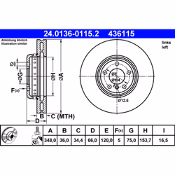 Disque de frein ATE 24.0136-0115.2 avant, ventilé, à haute teneur en carbone, 1 pièce