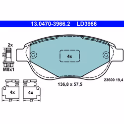 Jeu de plaquettes de frein ATE 13.0470-3966.2, avant, Céramique