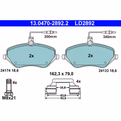 Jeu de plaquettes de frein ATE 13.0470-2892.2, avant, Céramique