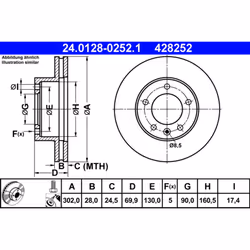 Disque de frein ATE 24.0128-0252.1 avant, ventilé, 1 pièce