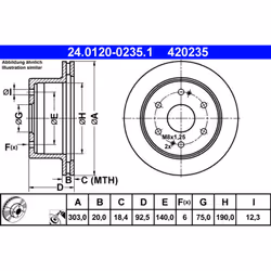 Disque de frein ATE 24.0120-0235.1 arrière, ventilé, 1 pièce