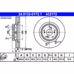 Disque de frein ATE 24.0132-0172.1 avant, ventilé, à haute teneur en carbone, 1 pièce