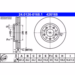 Disque de frein ATE 24.0126-0168.1 avant, ventilé, 1 pièce