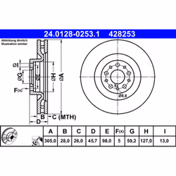 Disque de frein ATE 24.0128-0253.1 avant, ventilé, à haute teneur en carbone, 1 pièce