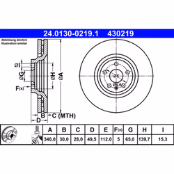 Disque de frein ATE 24.0130-0219.1 avant, ventilé, à haute teneur en carbone, 1 pièce