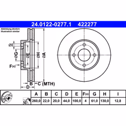 Disque de frein ATE 24.0122-0277.1 avant, ventilé, 1 pièce